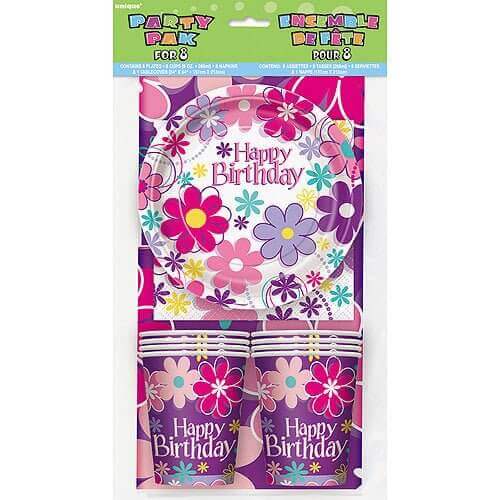 Blossom Birthday Party Tableware Kit (8ct) - SKU:40277 - UPC:011179402779 - Party Expo