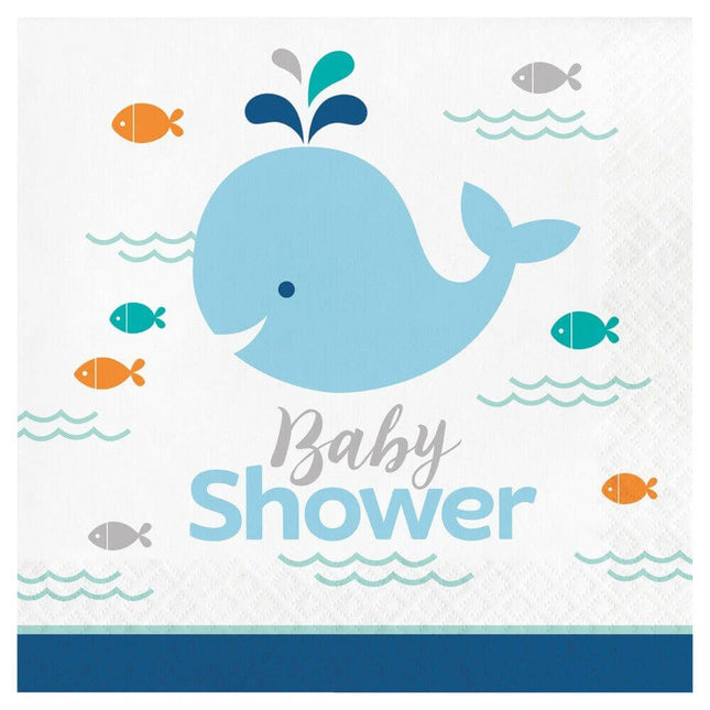 Blue Baby Whale Baby Shower Napkins (16ct) - SKU:322198 - UPC:039938389239 - Party Expo