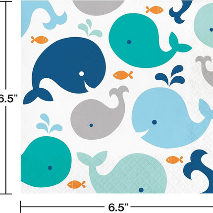 Blue Baby Whale Luncheon Napkins (16ct) - SKU:322197 - UPC:039938389222 - Party Expo