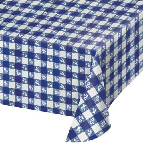 Blue Gingham Plastic Tablecover - SKU:39189 - UPC:041624392898 - Party Expo