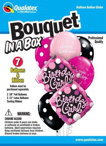 Qualatex - "Bouquet In A Box" Birthday Girl Mylar & Latex Balloons (7ct) - SKU:30938 - UPC:071444309387 - Party Expo
