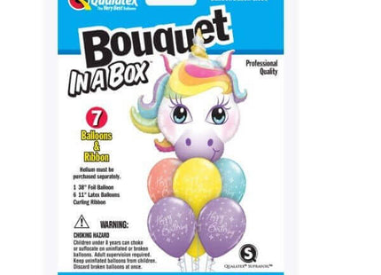 Qualatex - "Bouquet In A Box" Happy Birthday Unicorn Mylar & Latex Balloons (7ct) - SKU:89060 - UPC:071444890601 - Party Expo