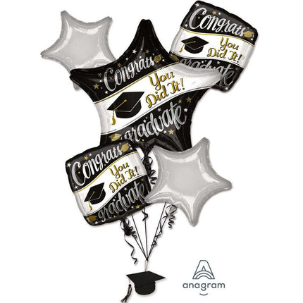 Bouquet On Your Way "Congrats Graduate" Mylar Balloons - Black, White, & Gold G9 - Party Expo