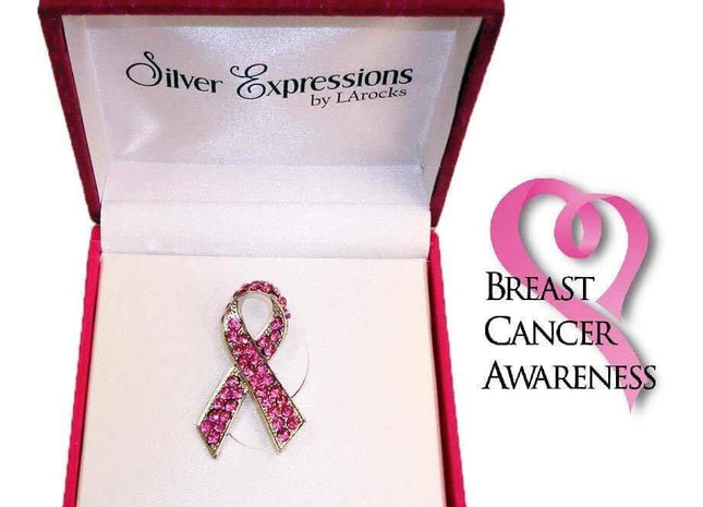 Breast Cancer Awareness Stone Ribbon Pin - SKU:DS27957 - UPC:212539346751 - Party Expo