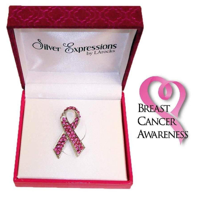 Breast Cancer Awareness Stone Ribbon Pin - SKU:DS27957 - UPC:212539346751 - Party Expo