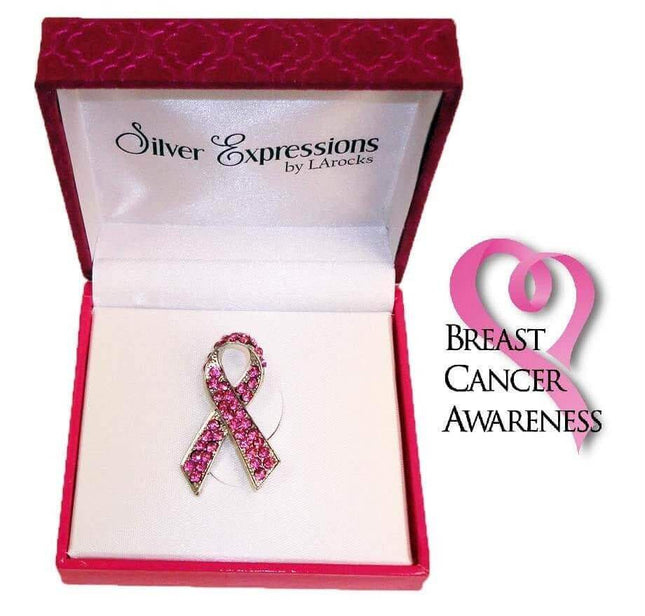 Breast Cancer Awareness Stone Ribbon Pin - SKU:DS27957 - UPC:212539346751 - Party Expo