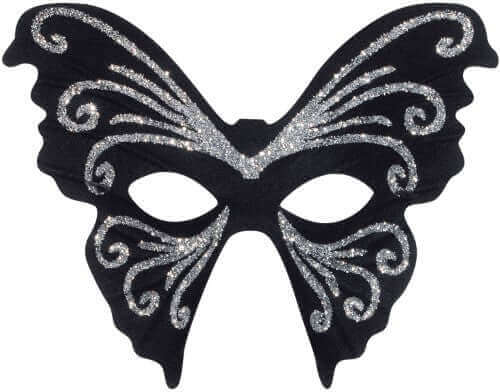 Butterfly Masquerade Half Mask - Black & Silver - SKU:GP-0249 - UPC:099996039033 - Party Expo