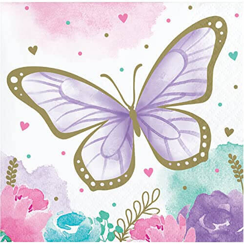 Butterfly Shimmer Beverage Napkin - SKU:354582 - UPC:039938845643 - Party Expo