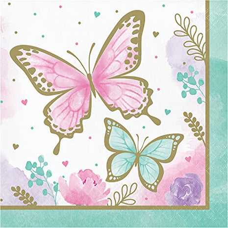 Butterfly Shimmer Lunch Napkin - SKU:354581 - UPC:039938845636 - Party Expo