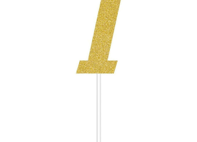 Gold Glitter Number '1' Cake Topper - SKU:324542- - UPC:039938416379 - Party Expo