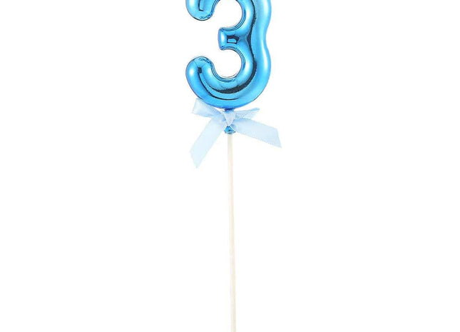 Cake Topper Number '3' - Blue - SKU:85825 - UPC:8712364858259 - Party Expo