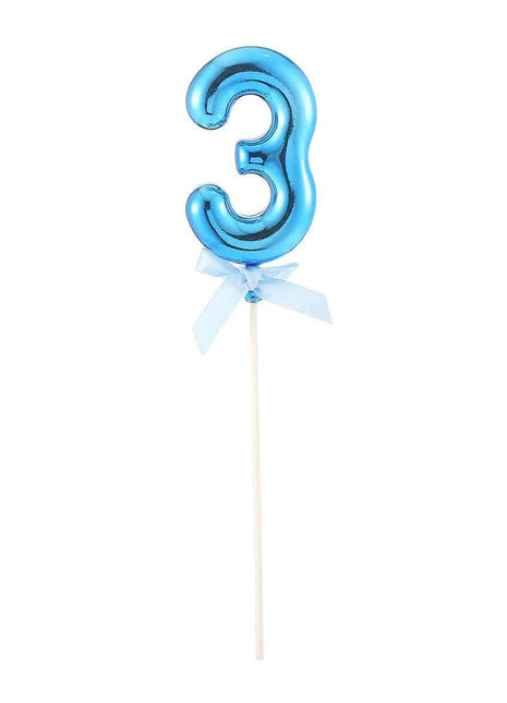 Cake Topper Number '3' - Blue - SKU:85825 - UPC:8712364858259 - Party Expo
