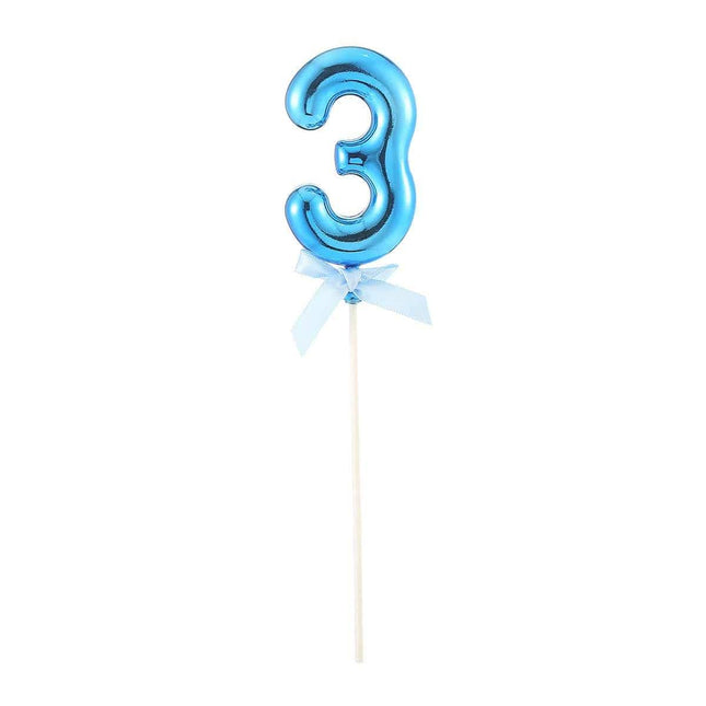 Cake Topper Number '3' - Blue - SKU:85825 - UPC:8712364858259 - Party Expo