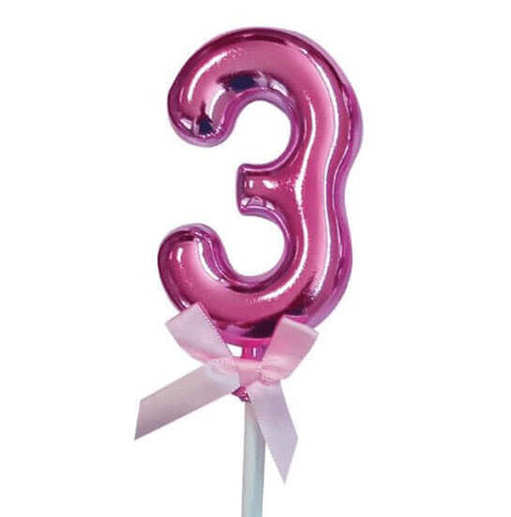 Cake Topper Number '3' - Pink - SKU:85835 - UPC:8712364858358 - Party Expo