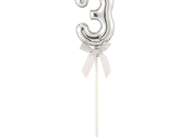 Cake Topper Number '3' - Silver - SKU:85815 - UPC:8712364858150 - Party Expo