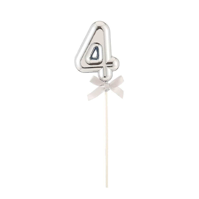 Cake Topper Number '4' - Silver - SKU:85816 - UPC:8712364858167 - Party Expo