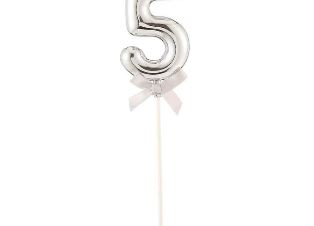 Cake Topper Number '5' - Silver - SKU:85817 - UPC:8712364858174 - Party Expo