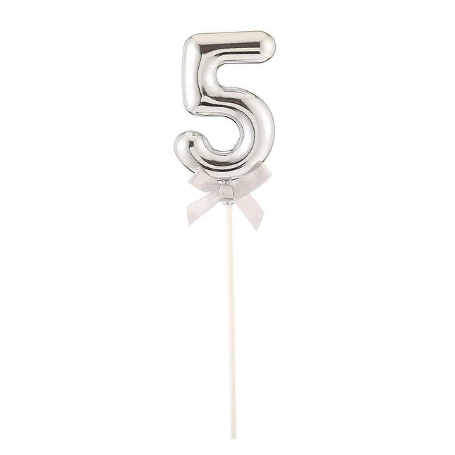 Cake Topper Number '5' - Silver - SKU:85817 - UPC:8712364858174 - Party Expo