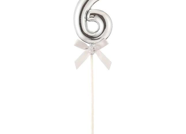 Cake Topper Number '6' - Silver - SKU:85818 - UPC:8712364858181 - Party Expo