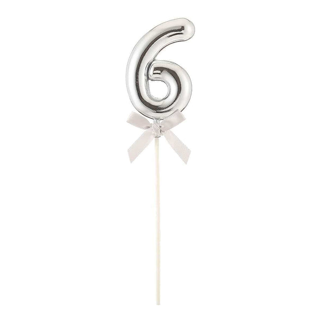 Cake Topper Number '6' - Silver - SKU:85818 - UPC:8712364858181 - Party Expo