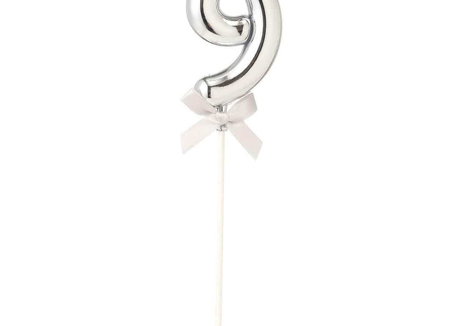 Cake Topper Number '9' - Silver - SKU:85821 - UPC:8712364858211 - Party Expo