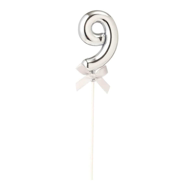 Cake Topper Number '9' - Silver - SKU:85821 - UPC:8712364858211 - Party Expo