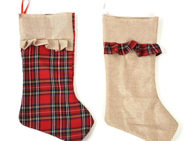 Christmas Burlap - Plaid Stockings with Ruffle (1ct) - SKU:SH464 - UPC:677916862802 - Party Expo