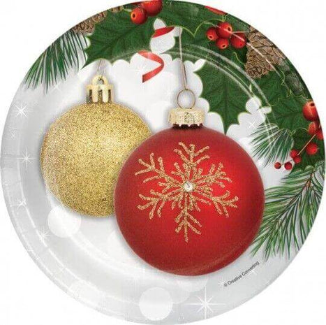 Christmas Ornament Elegance - 9" Paper Plates (8ct) - SKU:333358 - UPC:039938523770 - Party Expo