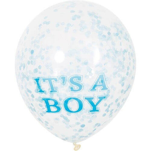 Clear 12" Boy Balloon W/Blue Confetti - SKU:58111 - UPC:011179581115 - Party Expo