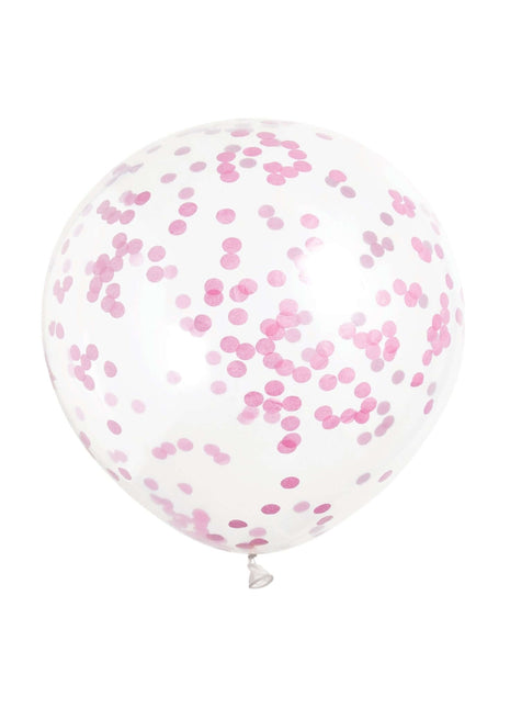 12" Clear Latex Balloons with Hot Pink Confetti (6ct) - SKU:58107 - UPC:011179581078 - Party Expo