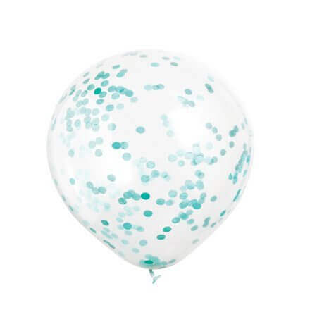 Clear 12"W/Cb Teal Confetti Balloon - SKU:58108 - UPC:011179581085 - Party Expo