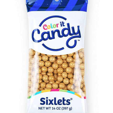 Color It Candy Shimmer Gold Decorative Candy Buffet Sixlets - SKU:91109 - UPC:800093911098 - Party Expo