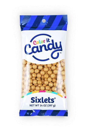 Color It Candy Shimmer Gold Decorative Candy Buffet Sixlets - SKU:91109 - UPC:800093911098 - Party Expo