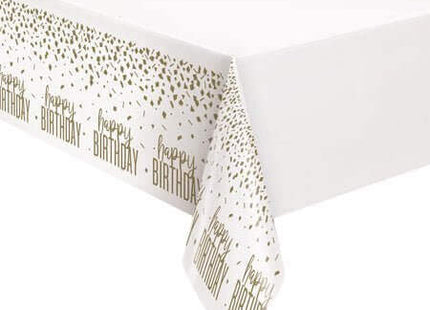 Confetti Gold Birthday Plastic Table Cover - SKU:78433* - UPC:011179784332 - Party Expo