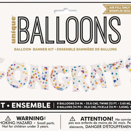"Congrats" Clear Confetti Balloon Banner Kit - SKU:18247 - UPC:011179182473 - Party Expo