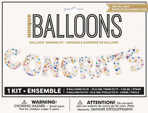 "Congrats" Clear Confetti Balloon Banner Kit - SKU:18247 - UPC:011179182473 - Party Expo