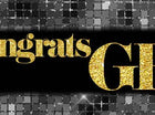 Congrats Grad Black/Gold Banner #46 - (4'x1') - SKU:SB044 - UPC:6240900~8~27020665~0 - Party Expo