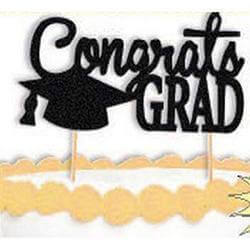 Congrats Grad Cake Topper - Black - SKU:97474 - UPC:749567974743 - Party Expo