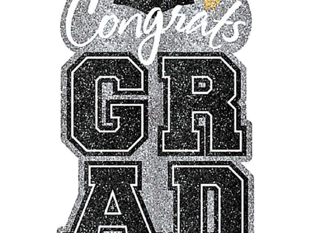 Congrats Grad Silver Glitter Hanging Decoration Sign (20x12") - SKU:241043 - UPC:013051543310 - Party Expo