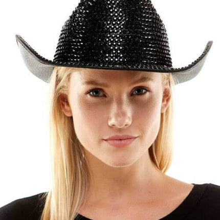 Cowboy Hat Rhinestone Black - SKU:HL1109BK - UPC:831687044144 - Party Expo