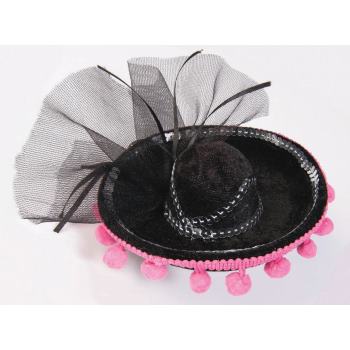 Day Of The Dead - Black Mini Sombrero with Pink Pom Poms - SKU:74672 - UPC:721773746727 - Party Expo