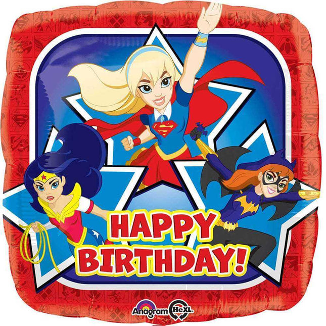 18" DC Superhero Girls Happy Birthday Mylar Balloon #235 - SKU:33224 - UPC:026635332248 - Party Expo