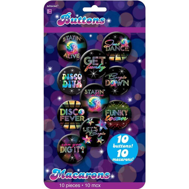 Disco Fever Button Pins (10ct) - SKU:391650 - UPC:013051433956 - Party Expo