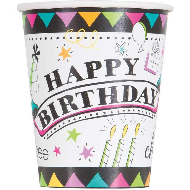 Doodle Birthday 9oz Cups - SKU:52176 - UPC:011179521760 - Party Expo