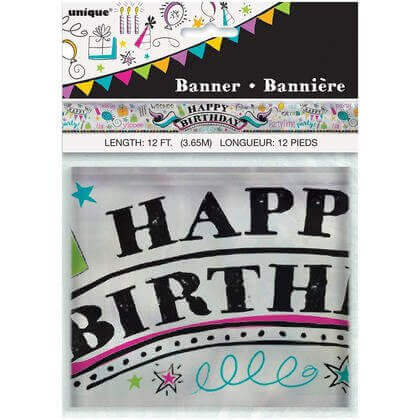 Doodle Birthday Foil Banner-12Ft - SKU:52180 - UPC:011179521807 - Party Expo