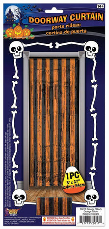 Doorway Tinsel Curtain - Orange/Black - SKU:F76017 - UPC:721773760174 - Party Expo