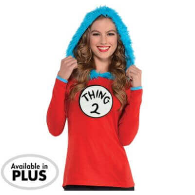 Dr. Seuss Thing 1& 2 Hooded Long Sleeve Top (Adult Plus XXL) - SKU:849244 - UPC:809801794961 - Party Expo