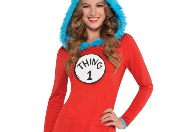 Dr. Seuss Thing 1& 2 Hooded Long Sleeve Top (Adult Small) - SKU:849242 - UPC:809801794947 - Party Expo