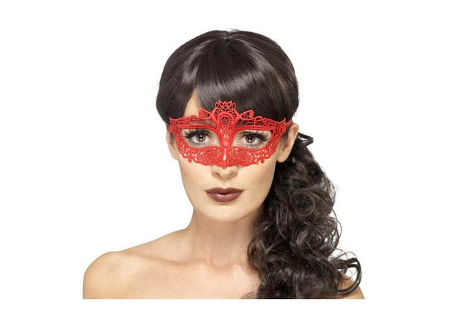 Embroidered Lace Filigree Eyemask Red - SKU:45627 - UPC:5020570089682 - Party Expo