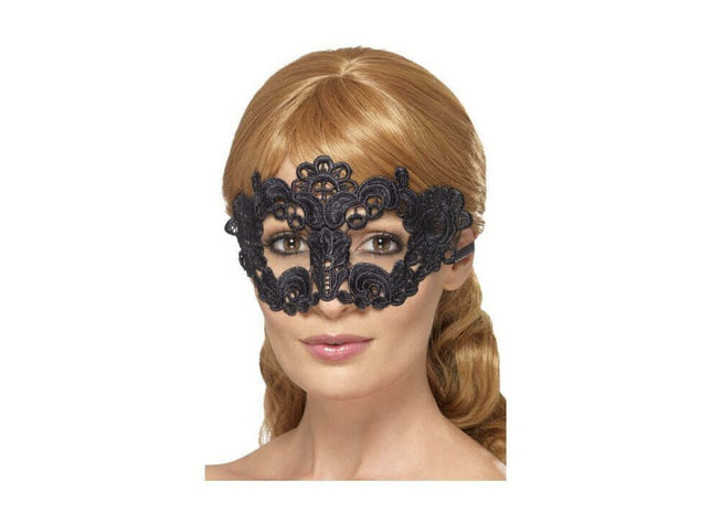 Embroidered Lace Filigree Floral Eyemask - Black - SKU:45630 - UPC:5020570089774 - Party Expo